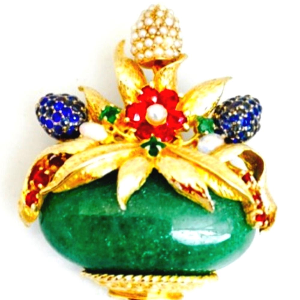 Jadeite..Opal..Ruby.. Sapphire..Emerald Elegant 14K Brooch True Masterpiece